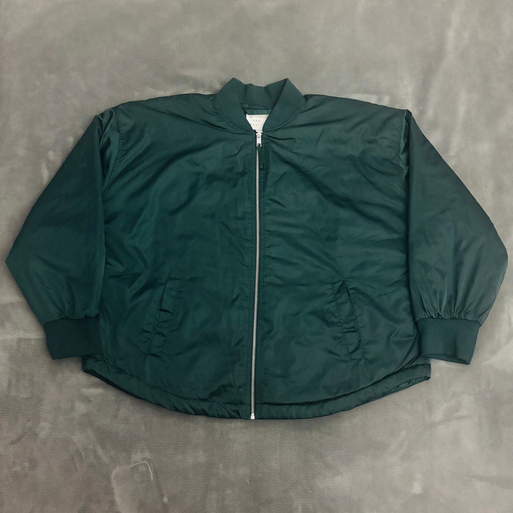 A New Day Women's XL Forest Green Oversized Bomber Jacket Quilted Lined